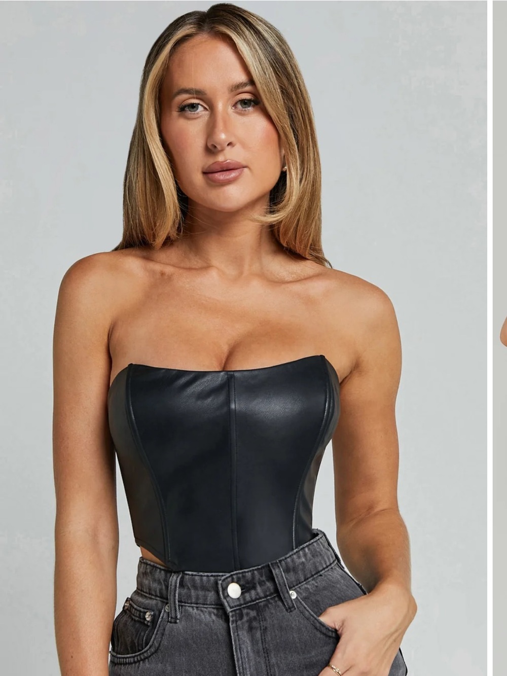 Showpo Lorin Black Faux Leather Cropped Corset